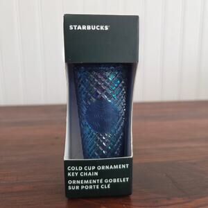 Starbucks Cold Cup Ornament Key Chain 2022 Blue Iridescent Tumbler Coffee New